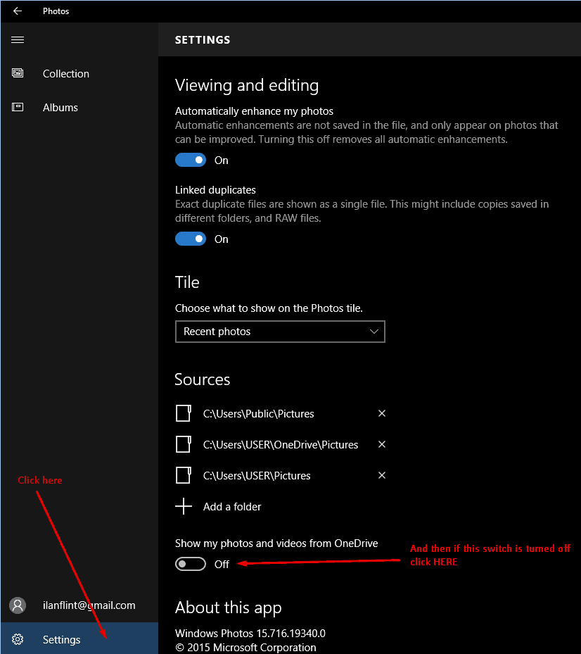 show photos from onedrive setting