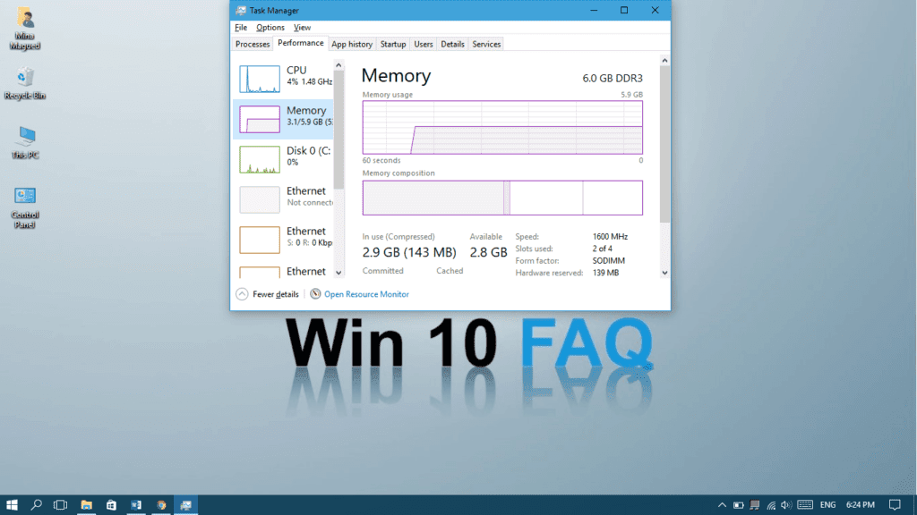 task manager to see memory