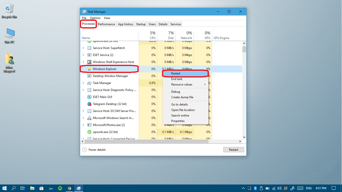 windows 10 taskbar does not work