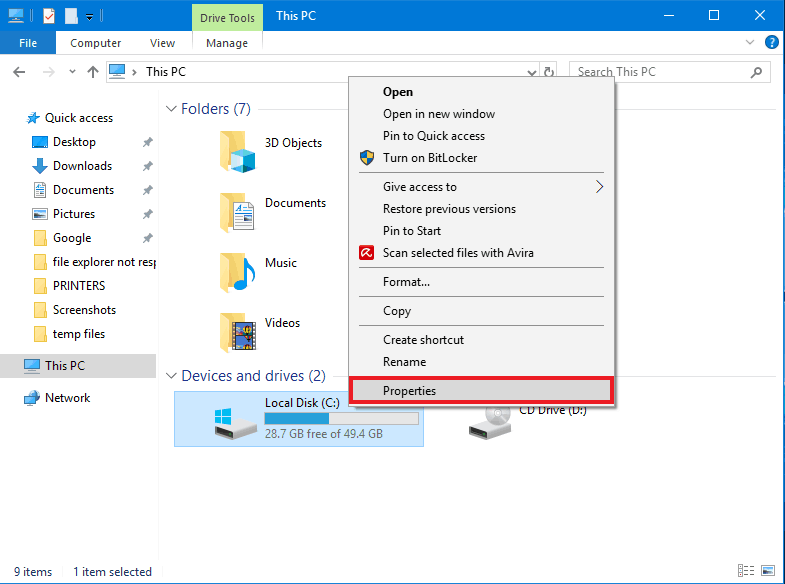 Local Disk Properties Setting- a step to find Temporary Files