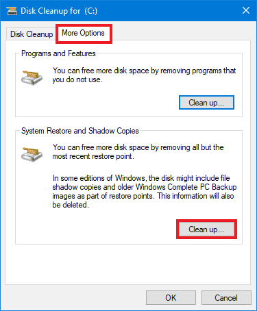 Disk Cleanup options to access Temporary Files