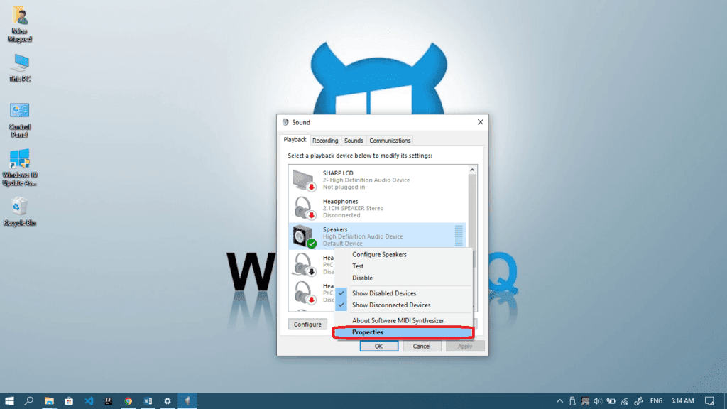 adjust audio balance in Windows from the sound setting Speakers