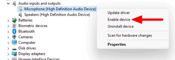 enable microphone in device manager
